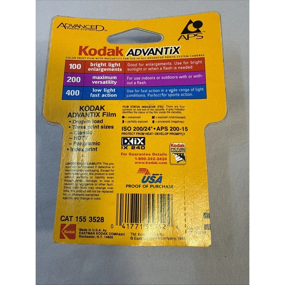 Kodak 1996 Advantix 200 Color Film Roll 15 Exp - New